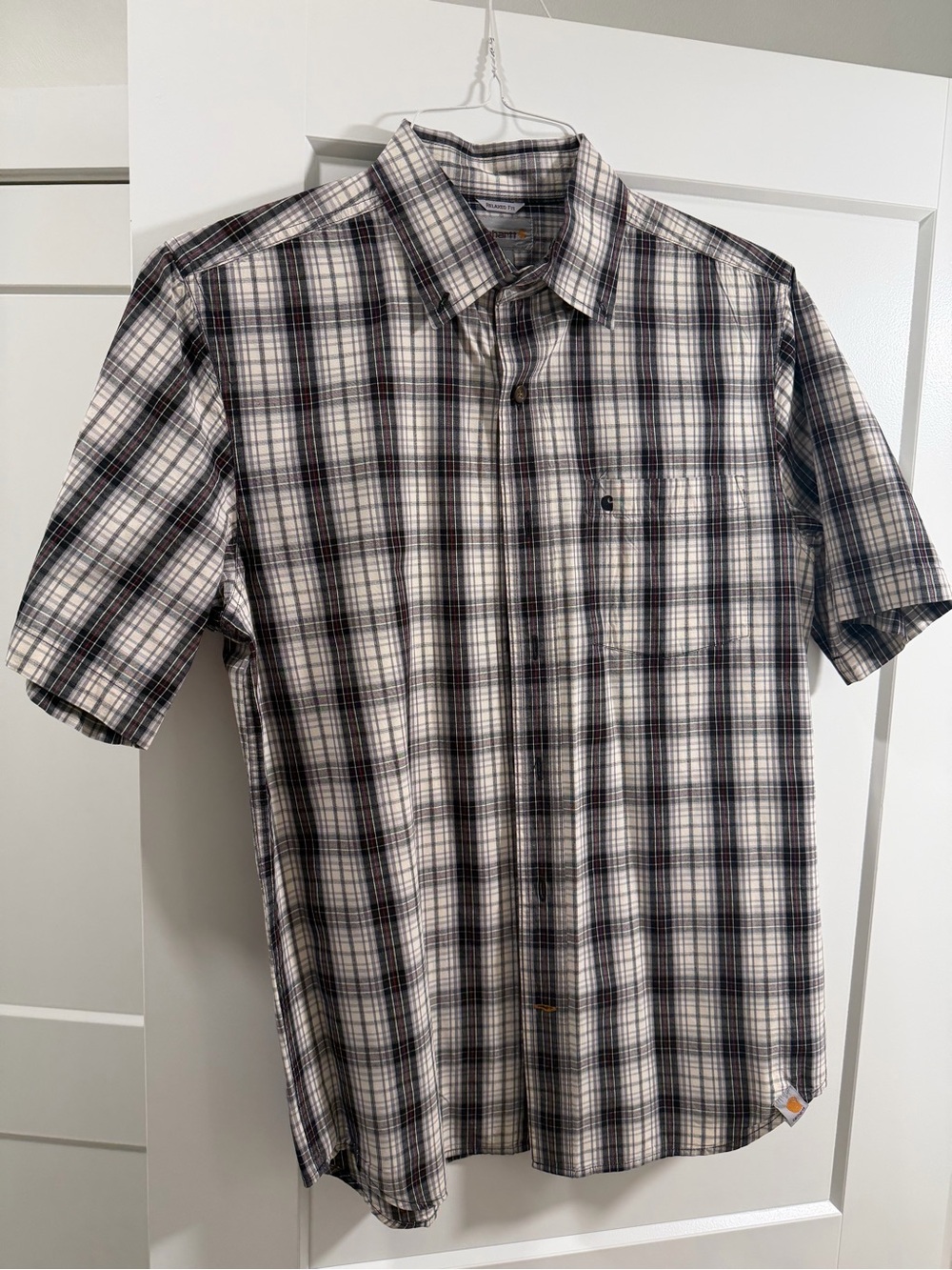 Carhartt Men's Short Sleeve Plaid Button-Down Shirt - White, Black & Gray